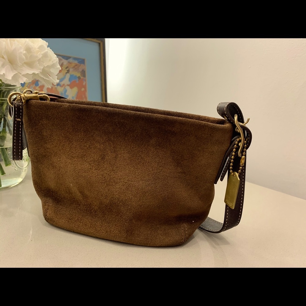 Coach Tan Suede Mini Bag with Gold Accents